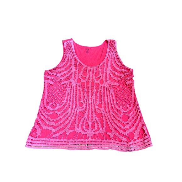 A.N.A. A New Approach Salmon Pink Crochet Fringe Front Sleeveless Knit Tank Top - Picture 8 of 11